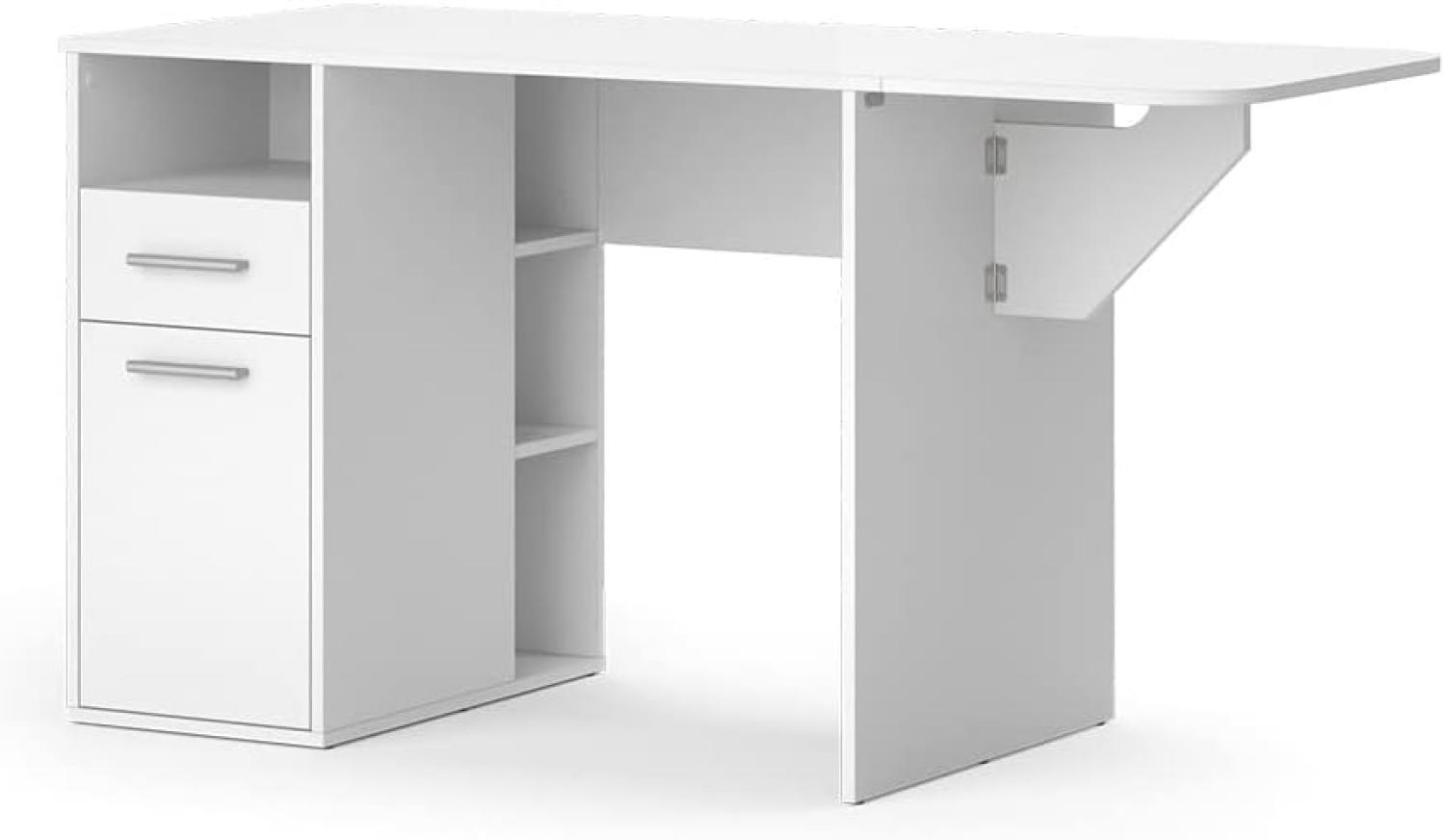 Vicco Basteltisch Basti 104x76cm, weiß, Schreibtisch mit klappbarer Erweiterung Bild 1