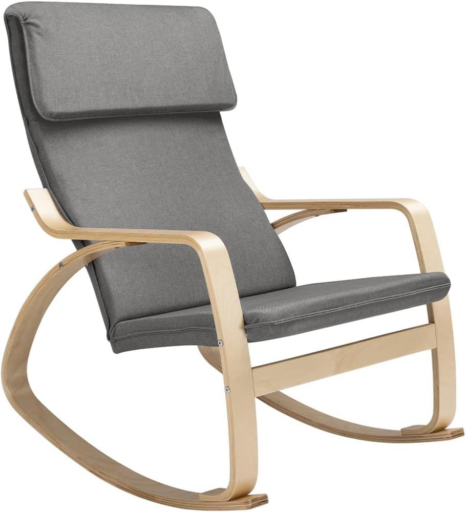 BAKAJI Grau Schaukelstuhl Relaxsessel aus Baumwolle Rückenlehne Ergonomisches Kissen, Holz, Standard Bild 1