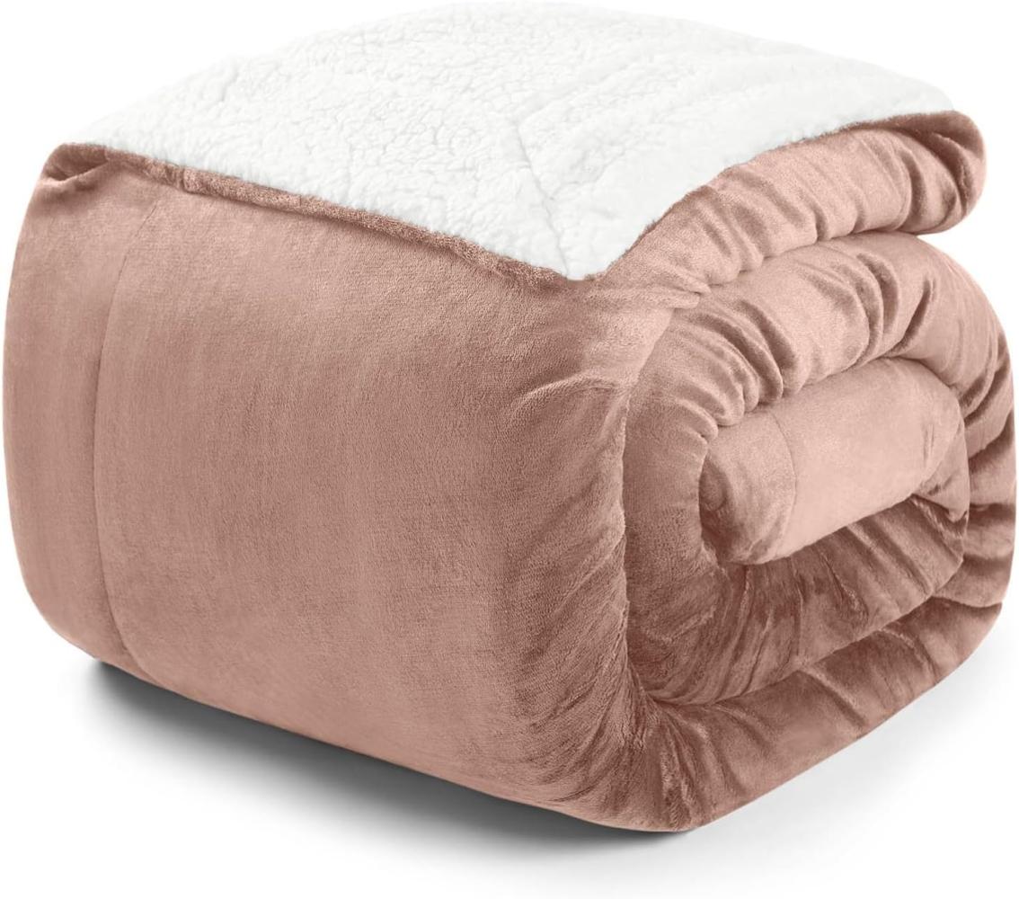 Blumtal Premium Sherpa Kuscheldecke 220 x 240 cm - warme Decke Oeko-TEX® zertifizierte Dicke Sofadecke, Tagesdecke oder Wohnzimmerdecke, Dusty pink - rosa Bild 1