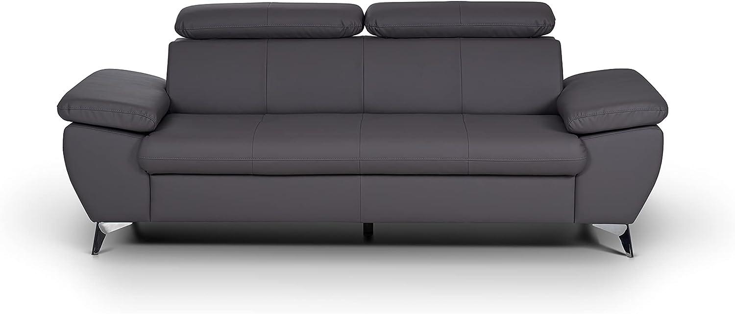Mivano 3er-Sofa Gisele / Sofagarnitur mit Kopfteilverstellung und Armteilfunktion / 217 x 83 x 100 / Kunstleder, Grau Bild 1