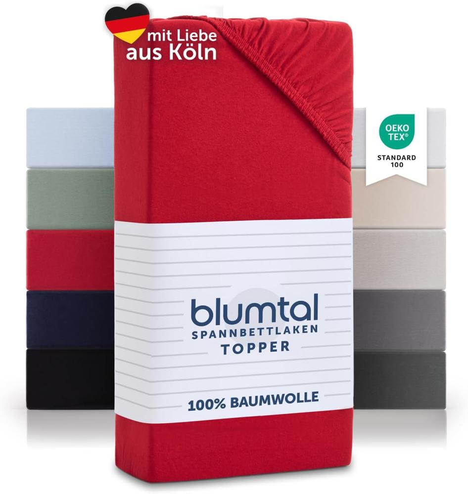 Blumtal® Basics Jersey Spannbettlaken Topper 100x200cm -Oeko-TEX Zertifiziert, 100% Baumwolle Bettlaken, bis 20cm Topperhöhe, Rot Bild 1