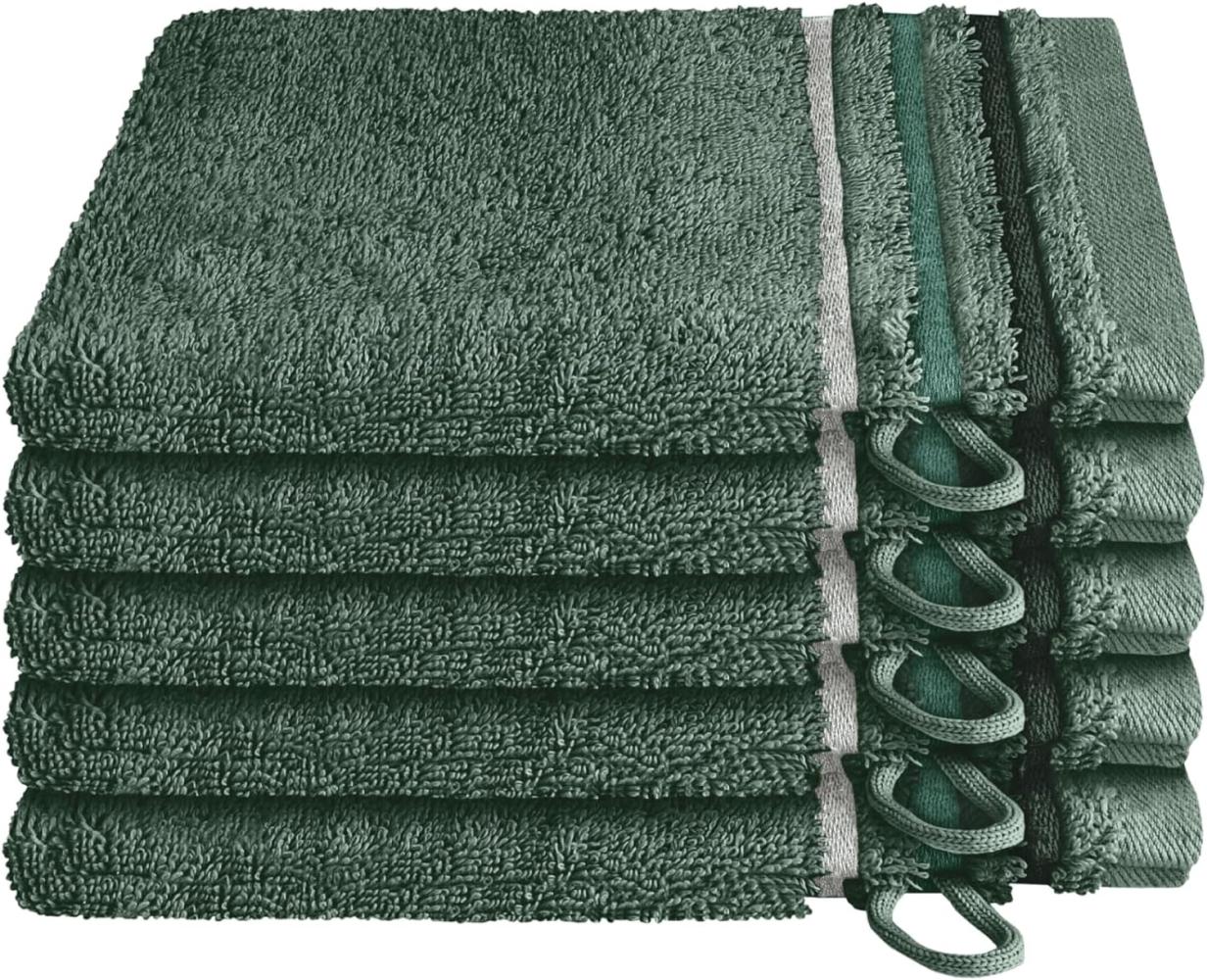 Schiesser Frottier Waschhandschuhe Skyline Color im 5er Set aus kuschelweicher Baumwolle, Made IN Green, Farbe:Dunkelgrün, Größe:16 cm x 22 cm Bild 1
