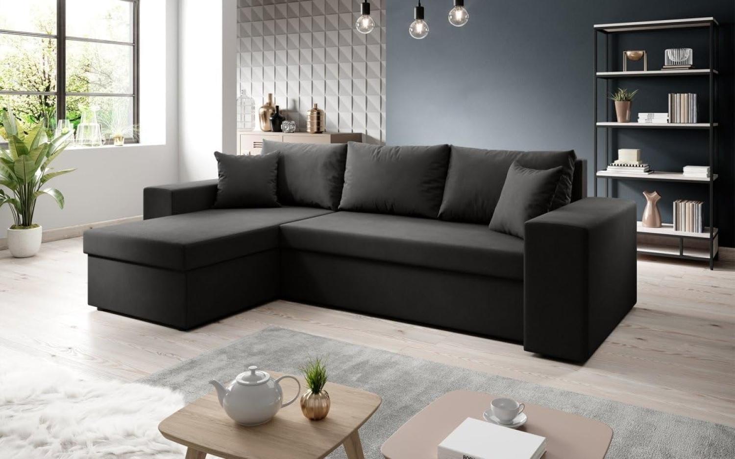 Designer Sofa Denver mit Schlaf- und Klappfunktion Schwarz Stoff Links Bild 1