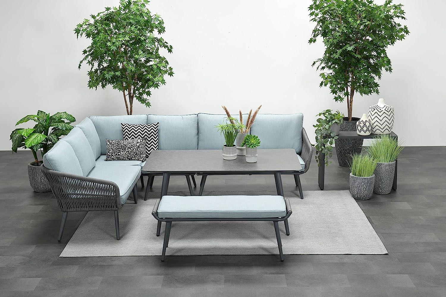 Garden Impressions Exklusives Aluminium-Rope-Lounge Set "Miriam" inkl. Tisch, Bank und Kissen, grau, hellblau,links Bild 1