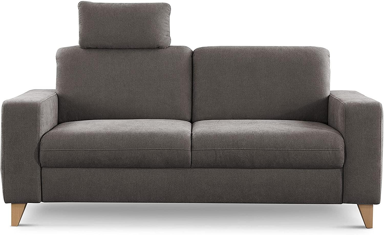 CAVADORE 2,5-Sitzer Sofa Lotta / Skandinavische 2,5er-Couch mit Federkern, Kopfstütze und Holzfüßen / 183 x 88 x 88 / Webstoff, Dunkelgrau Bild 1