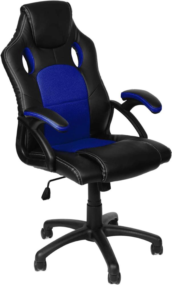 Gamer Stuhl Gaming Schreibtischstuhl Chefsessel Bürostuhl Ergonomisch, Blau, 9 Farbvarianten, gepolsterte Armlehnen, Wippmechanik, belastbar bis 150 kg, Lift TÜV geprüft, Panorama24 Bild 1