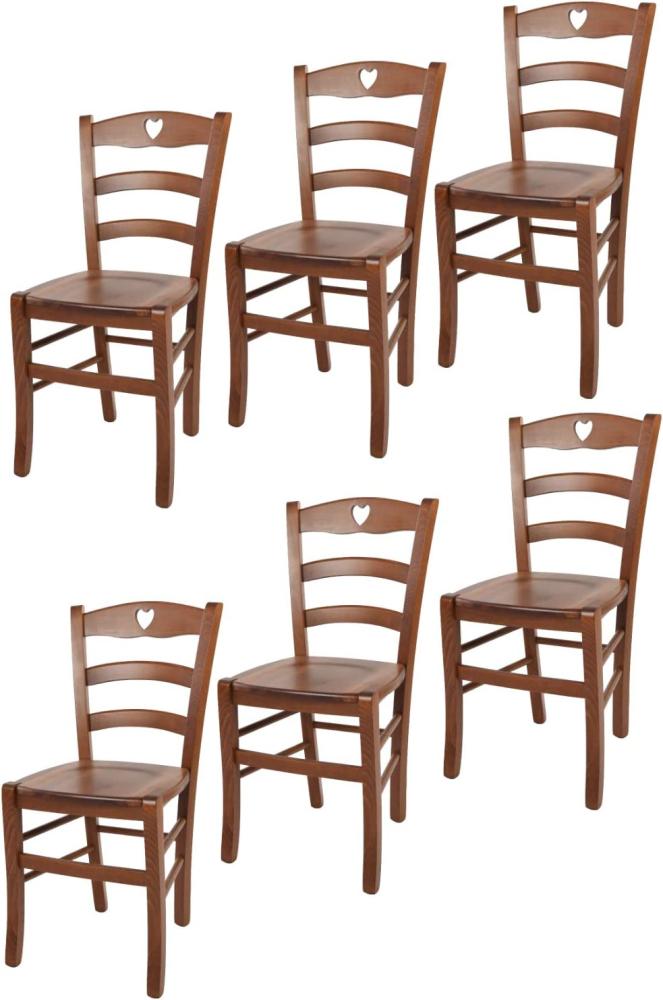 Tommychairs - 6er Set Stühle Cuore für Küche und Esszimmer, Robuste Struktur aus Buchenholz in der Farbe Helles Nussbraun lackiert und Sitzfläche aus Holz Bild 1