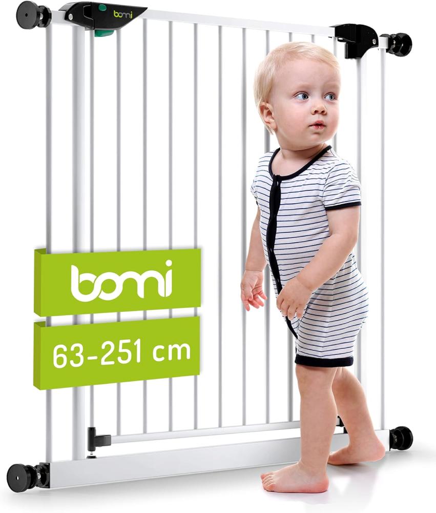 BOMI Türschutzgitter Kinderschutzgitter ohne Bohren Mira 63-251 cm, Babygitter zum Klemmen - 90 Grad Feststellfunktion der Tür Bild 1