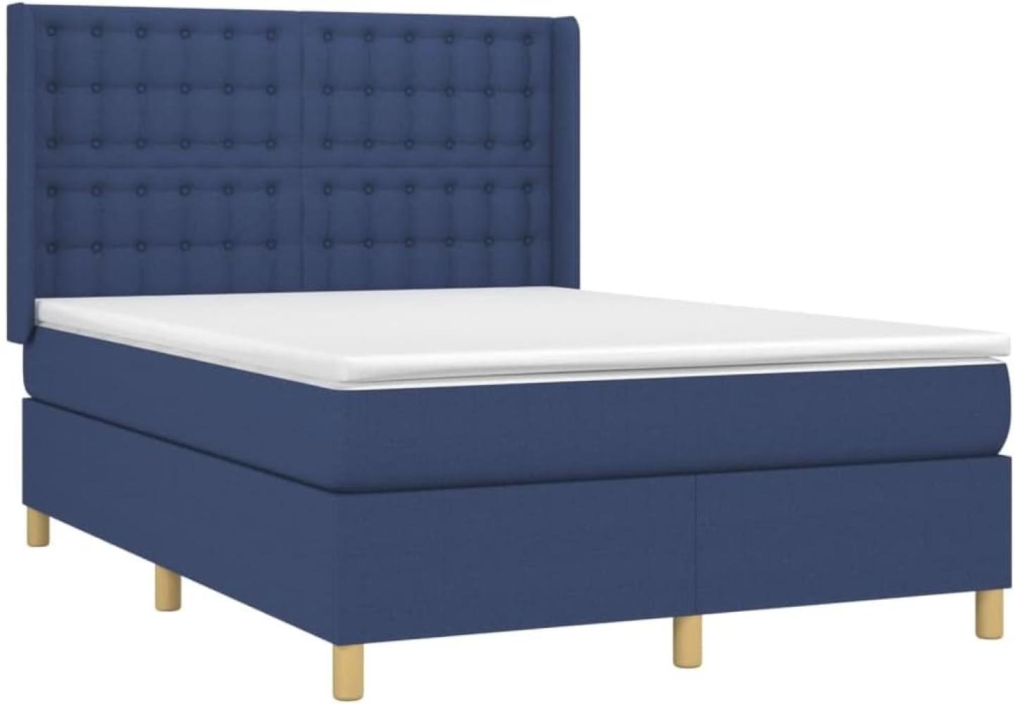 vidaXL Boxspringbett mit Matratze Blau 140x190 cm Stoff Bild 1