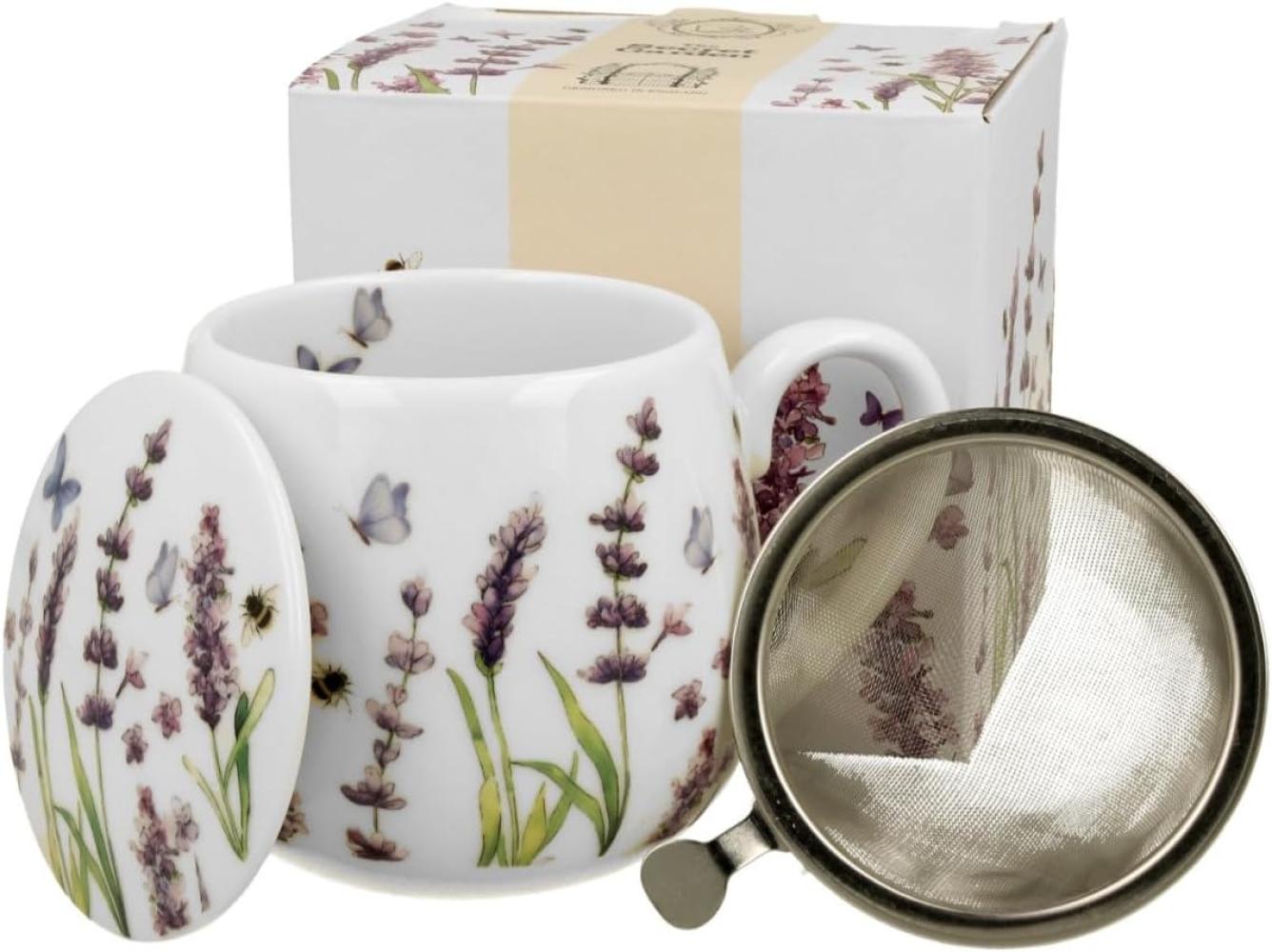 DUO FLORAL Fassbecher 430 ml CLASSIC LAVENDER mit Teesieb, New Bone China Porzellan Bild 1