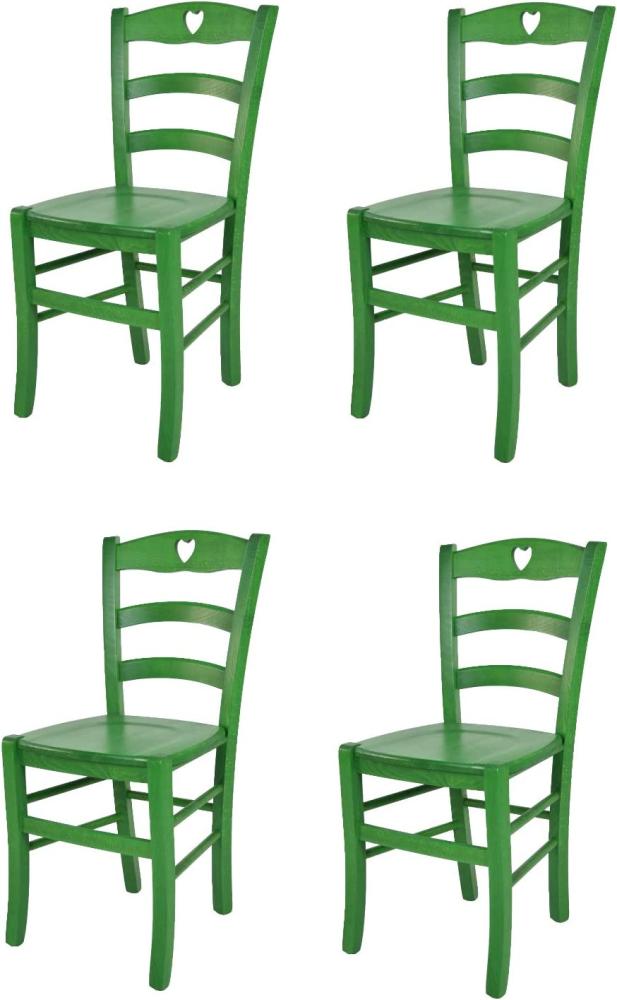 Tommychairs - 4er Set Stühle Cuore für Küche und Esszimmer, Robuste Struktur aus Buchenholz, in Anilinfarbe Grün lackiert und Sitzfläche aus Holz Bild 1