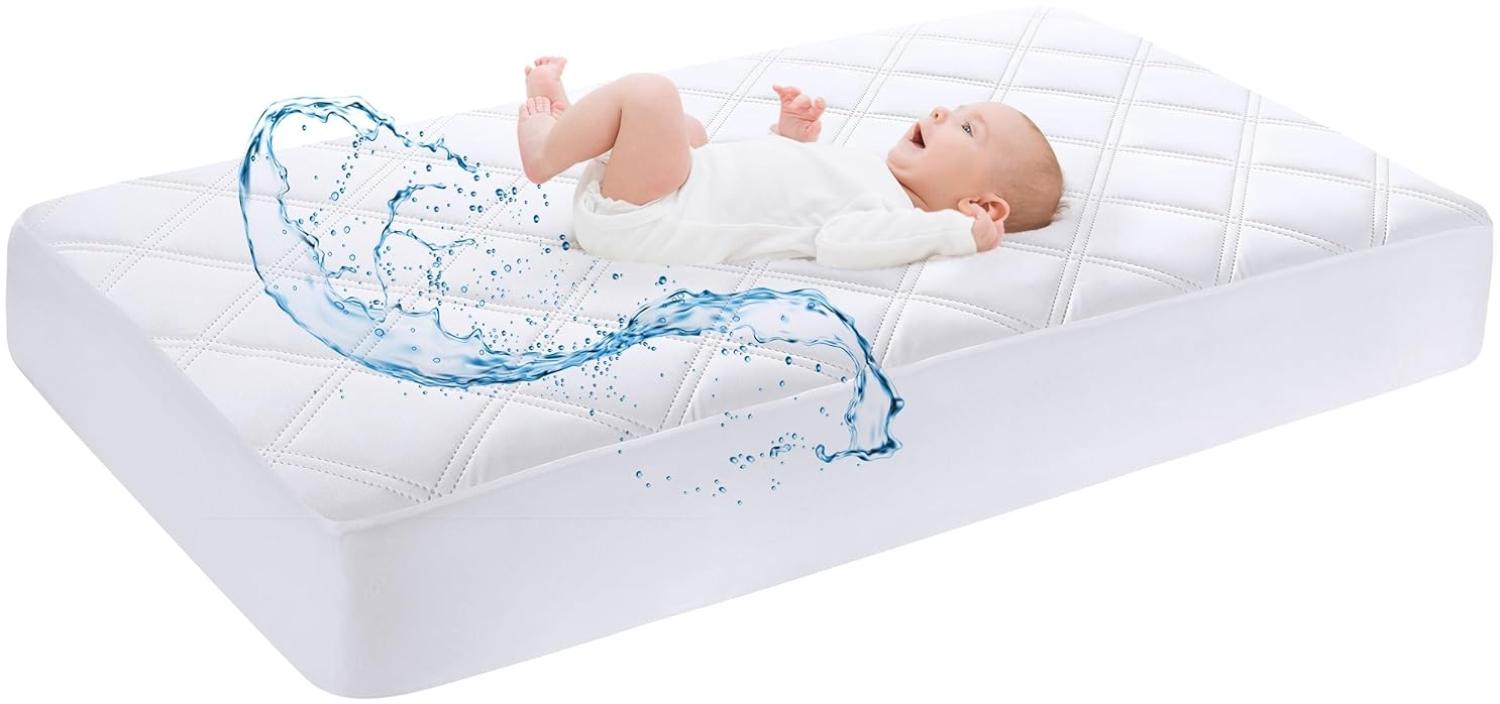 Matratzenschoner Wasserdichte Spannbettlaken 70x140 cm Spannbetttuch Atmungsaktiv Bettlaken Laken Matratzenauflage Kinder Baby für Beistellbett weiß YOOFOSS Bild 1