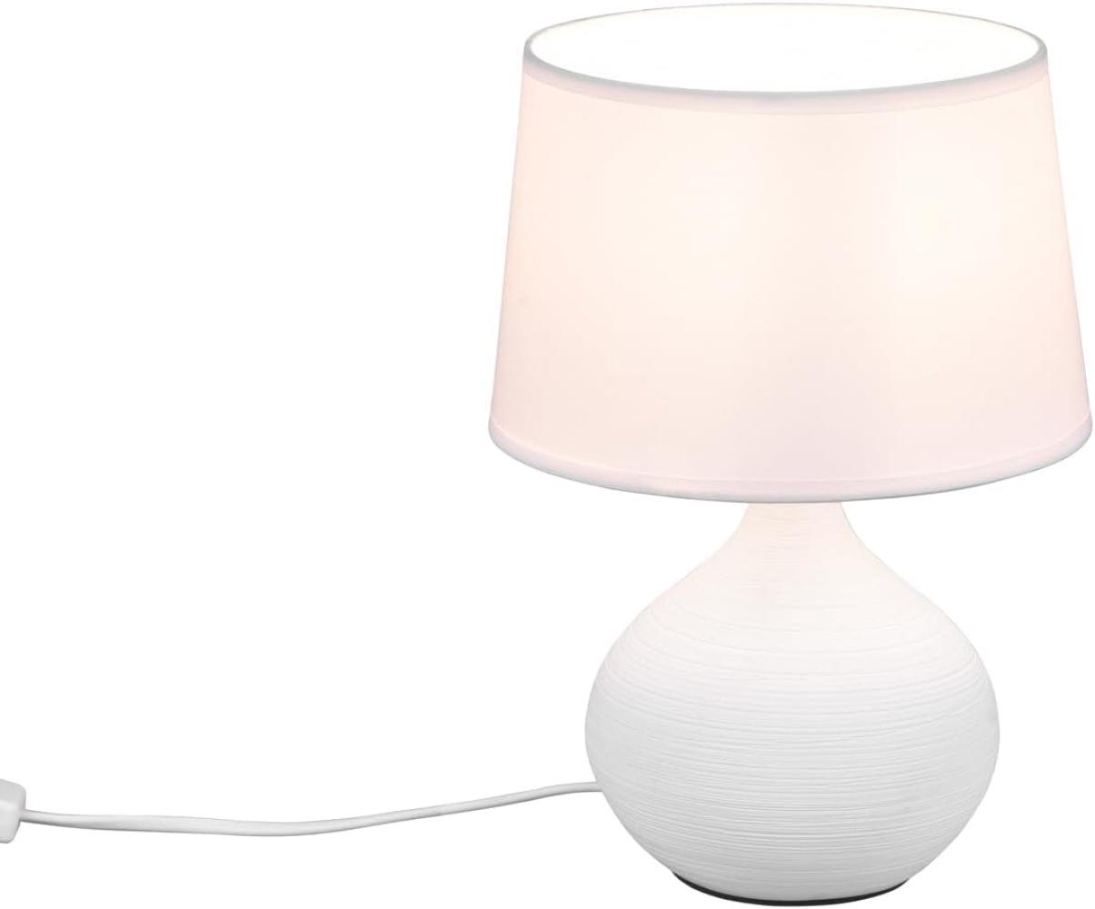 LED Tischleuchte Keramik mit Stoff Lampenschirm Weiß, Höhe 29cm Bild 1