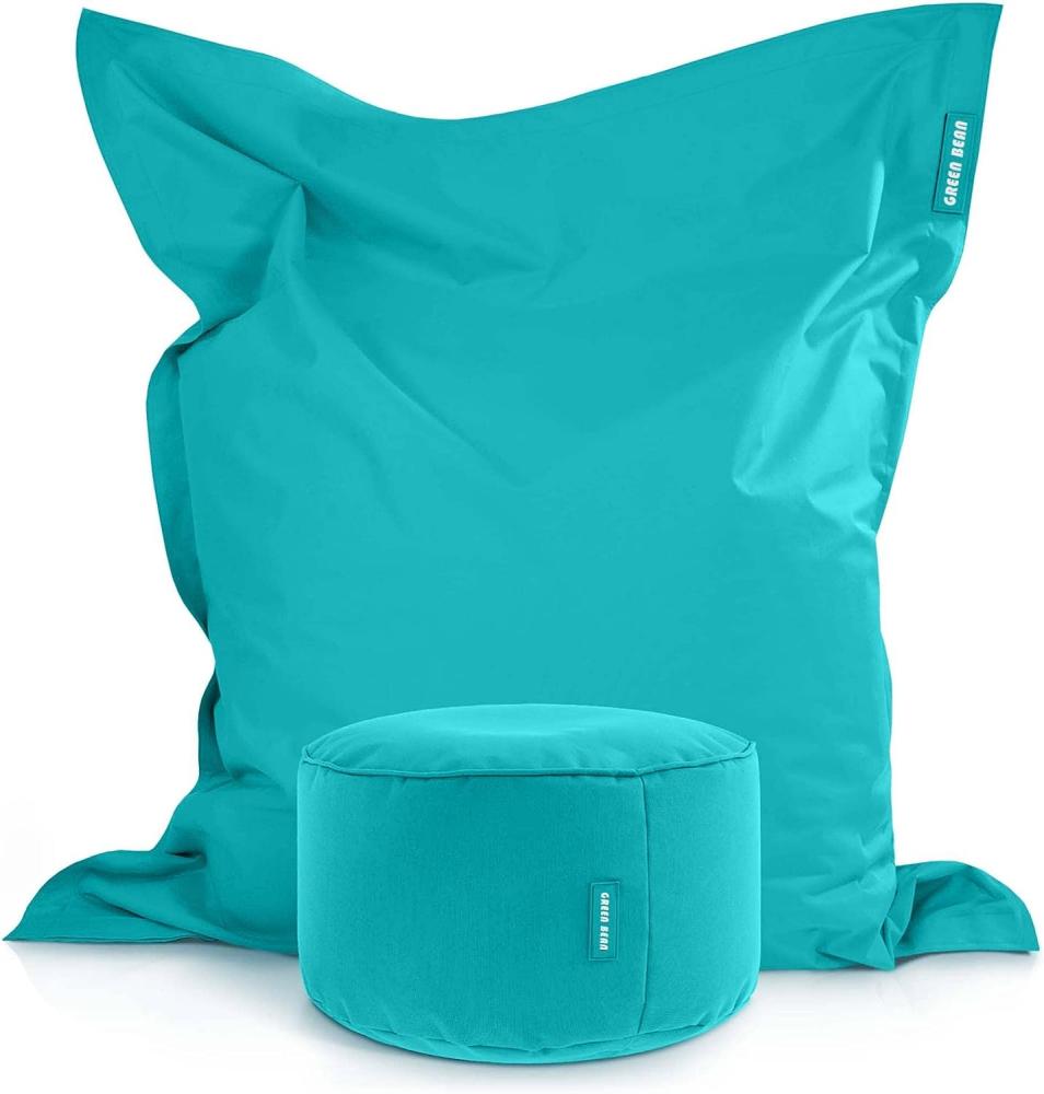 Green Bean© 2er Set XXL Sitzsack "Square+Stay" inkl. Pouf fertig befüllt mit EPS-Perlen - Riesensitzsack 140x180 Liege-Kissen Bean-Bag Chair Türkis Bild 1