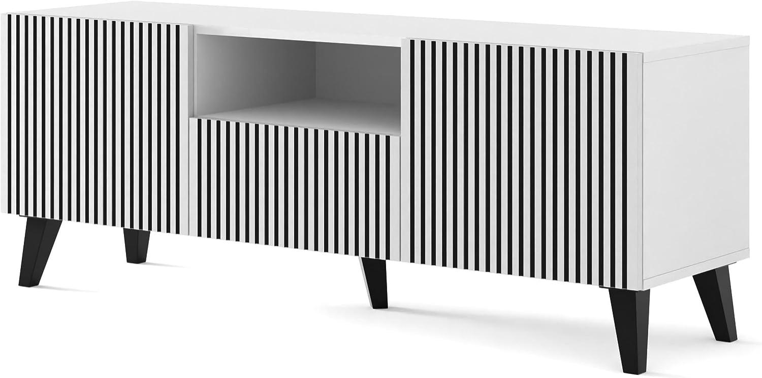 Domando Lowboard Monteriggioni Modern Breite 150cm, Push-to-open-Funktion, besondere Fräsoptik, schwarze Füße in Weiß Matt Bild 1