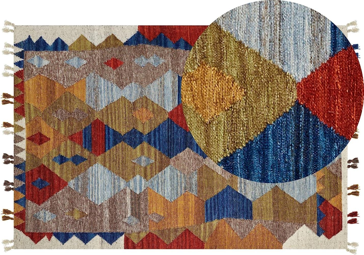 Kelim Teppich Wolle mehrfarbig 200 x 300 cm Patchwork Kurzflor ARZAKAN Bild 1