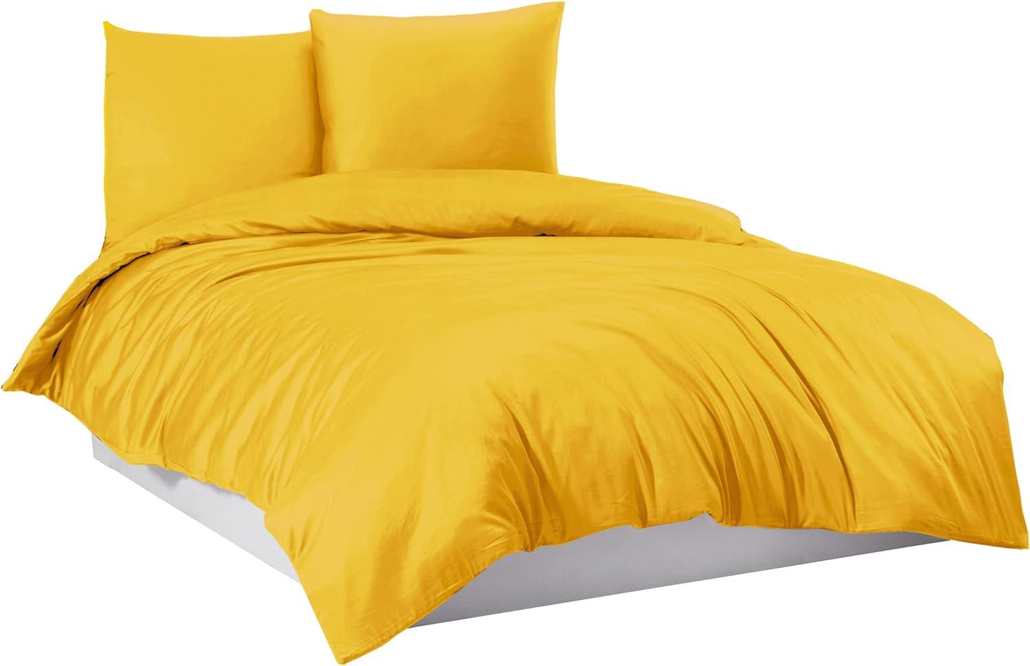 Mixibaby Bettwäsche Bettgarnitur Bettbezug 100% Baumwolle 135x200 155x220 200x200 200x220, Farbe:Gelb, Größe:200 x 220 cm Bild 1