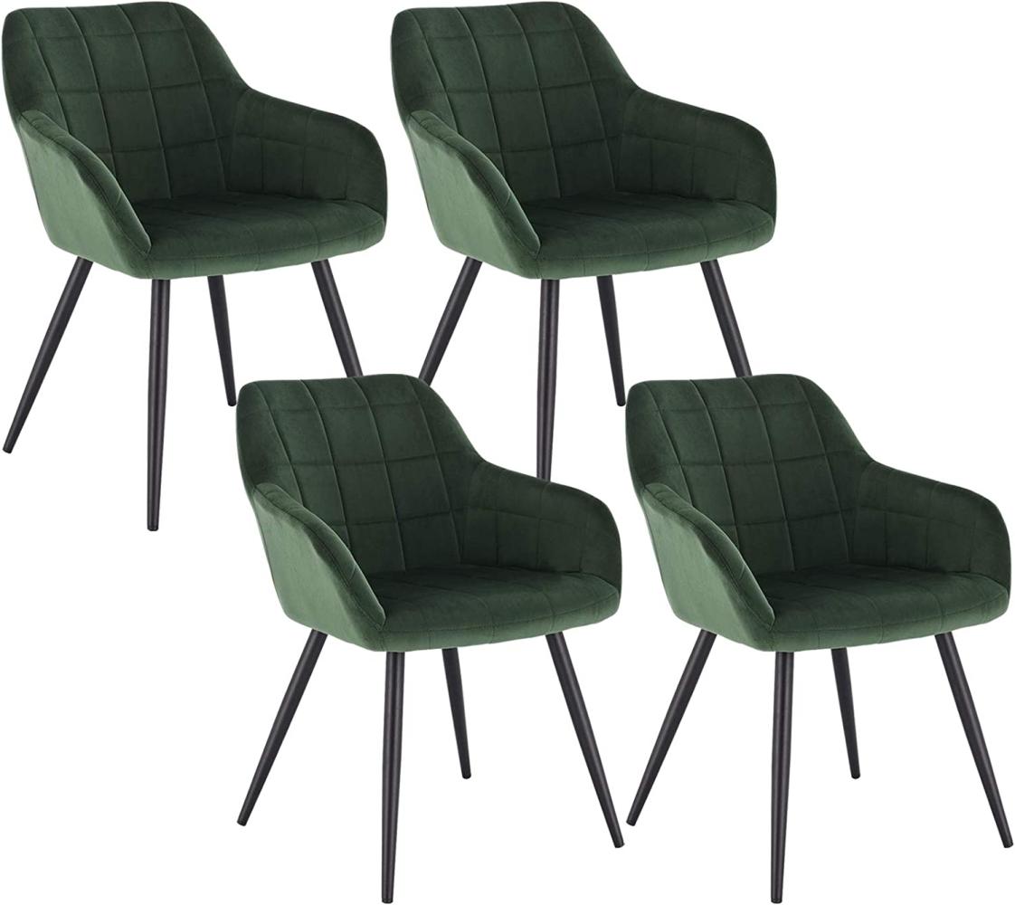 WOLTU 4 x Esszimmerstühle 4er Set Esszimmerstuhl Küchenstuhl Polsterstuhl Design Stuhl mit Armlehne, mit Sitzfläche aus Samt, Gestell aus Metall, Dunkelgrün, BH93dgn-4 Bild 1