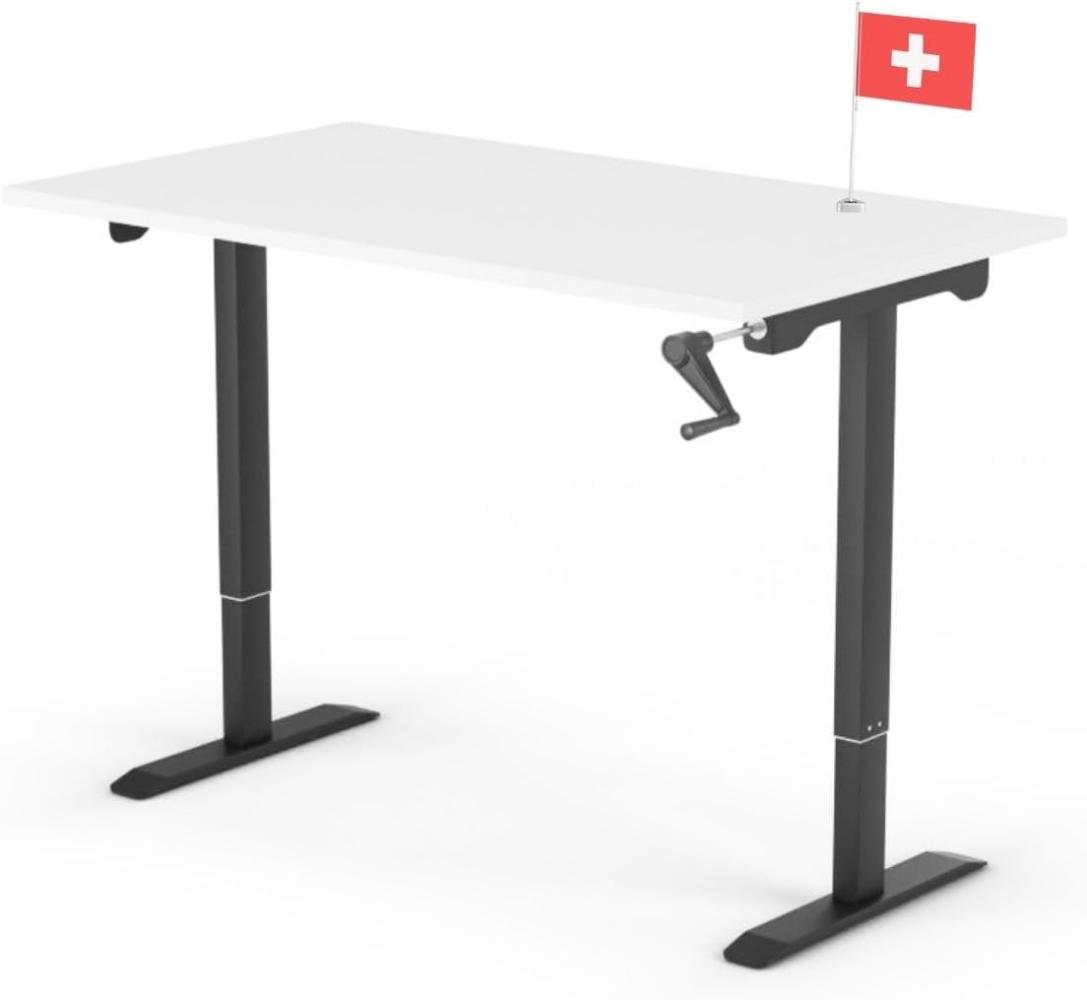 manuell höhenverstellbarer Schreibtisch EASY 140 x 60 cm - Gestell Schwarz, Platte Weiss Bild 1