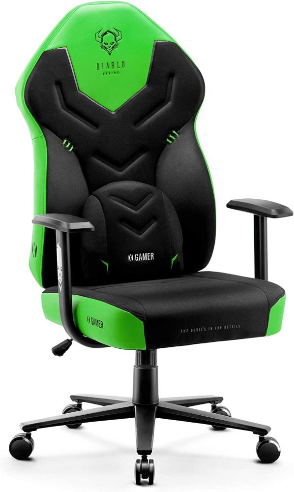 Diablo X-Gamer 2. 0 Gaming Stuhl Bürostuhl Stoffbezug Ergonomisches Design Lendenwirbelkissen Softpadauflage (Schwarz-Grün) Bild 1