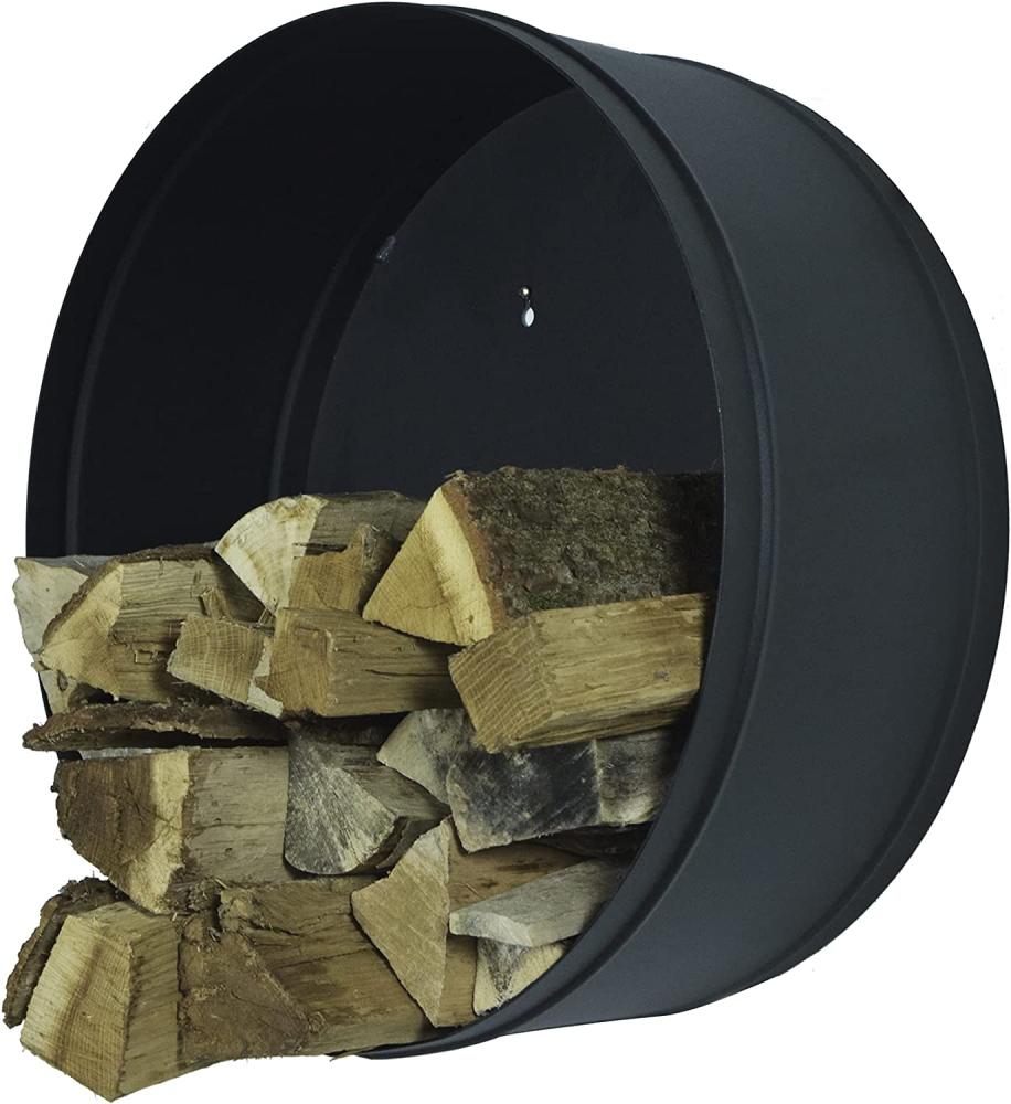 Kaminholzablage BANSHEE schwarz, runde Ablage für Brennholz Bild 1