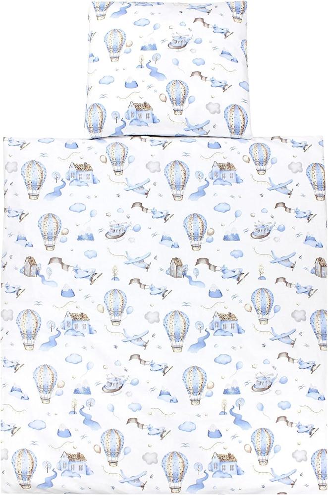 TupTam Unisex Baby Wiegenset 4-teilig Bettwäsche-Set: Bettdecke mit Bezug und Kopfkissen mit Bezug, Farbe: Heißluftballons Blau, Größe: 80x80 cm Bild 1