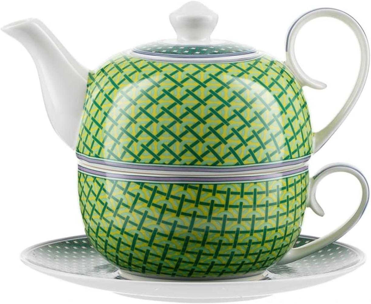 Tea for One Brillantporzellan: Luxuriöser Teegenuss für anspruchsvolle Genießer grüne Karos Bild 1