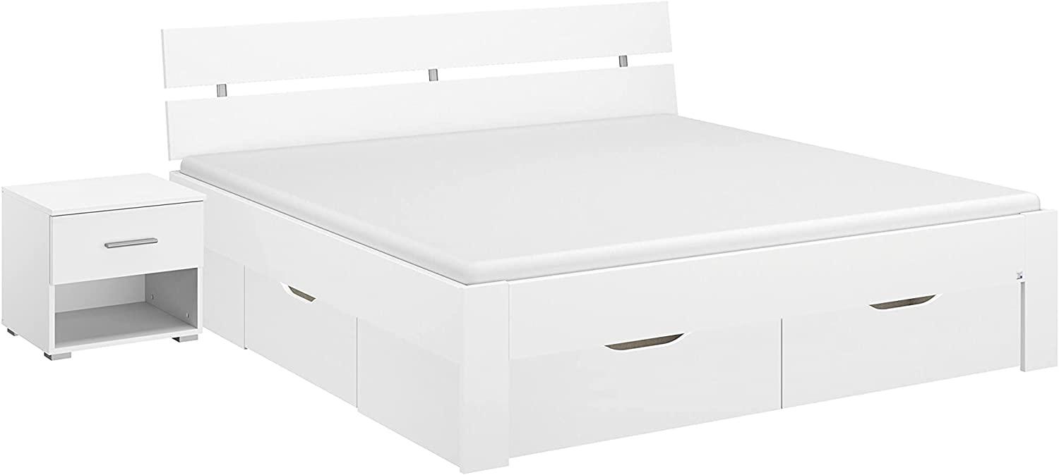 Rauch Möbel Ryba Bett Stauraumbett mit 4 Schubkästen und 1 Nachttisch in Weiß, Liegefläche 180x200 cm, Gesamtmaße BxHxT 232x88x215 cm Bild 1