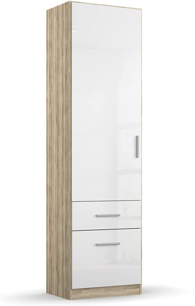 Rauch Möbel Celle Schrank Drehtürenschrank in Eiche Sanremo hell / Hochglanz Weiß, 1-türig mit 2 Schubladen, inkl. Zubehörpaket Basic 1 Kleiderstange, BxHxT 47x197x54 cm Bild 1