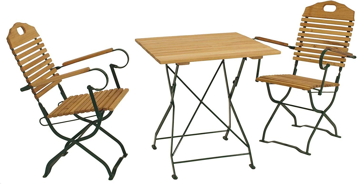 Kurgarten Garnitur BAD TÖLZ 3-teilig (2x Armlehnensessel, 1x Tisch 70x70cm), Flachstahl grün + Robinie, klappbar (2x Sessel, 1x Tisch 70x70cm) Bild 1