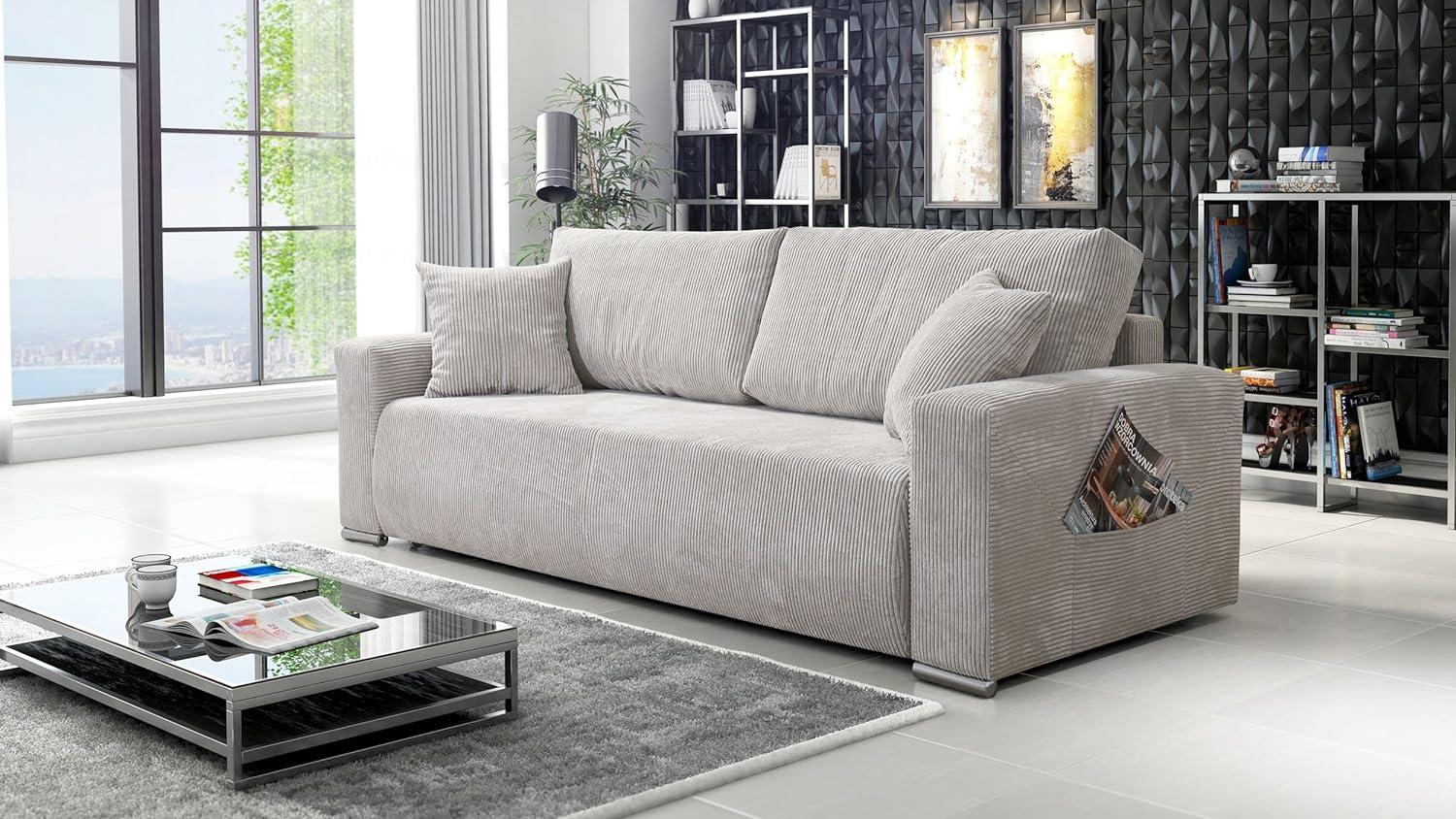 Sofa Couch Schlafsofa Wohnlandschaft Schlaffunktion 3-Sitzer Lincoln Cord Bezug Bild 1