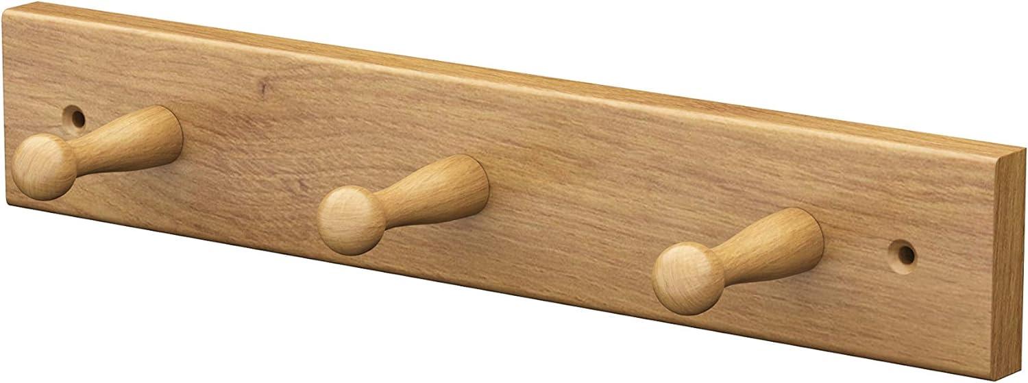 Sossai® Wandgarderobe aus Holz | Natürliche Optik - hochwertiges Eichenholz | HG1 | seidenmatt lakiert | Hakenleiste mit 3 Garderobenhaken | Breite: 31 cm Bild 1