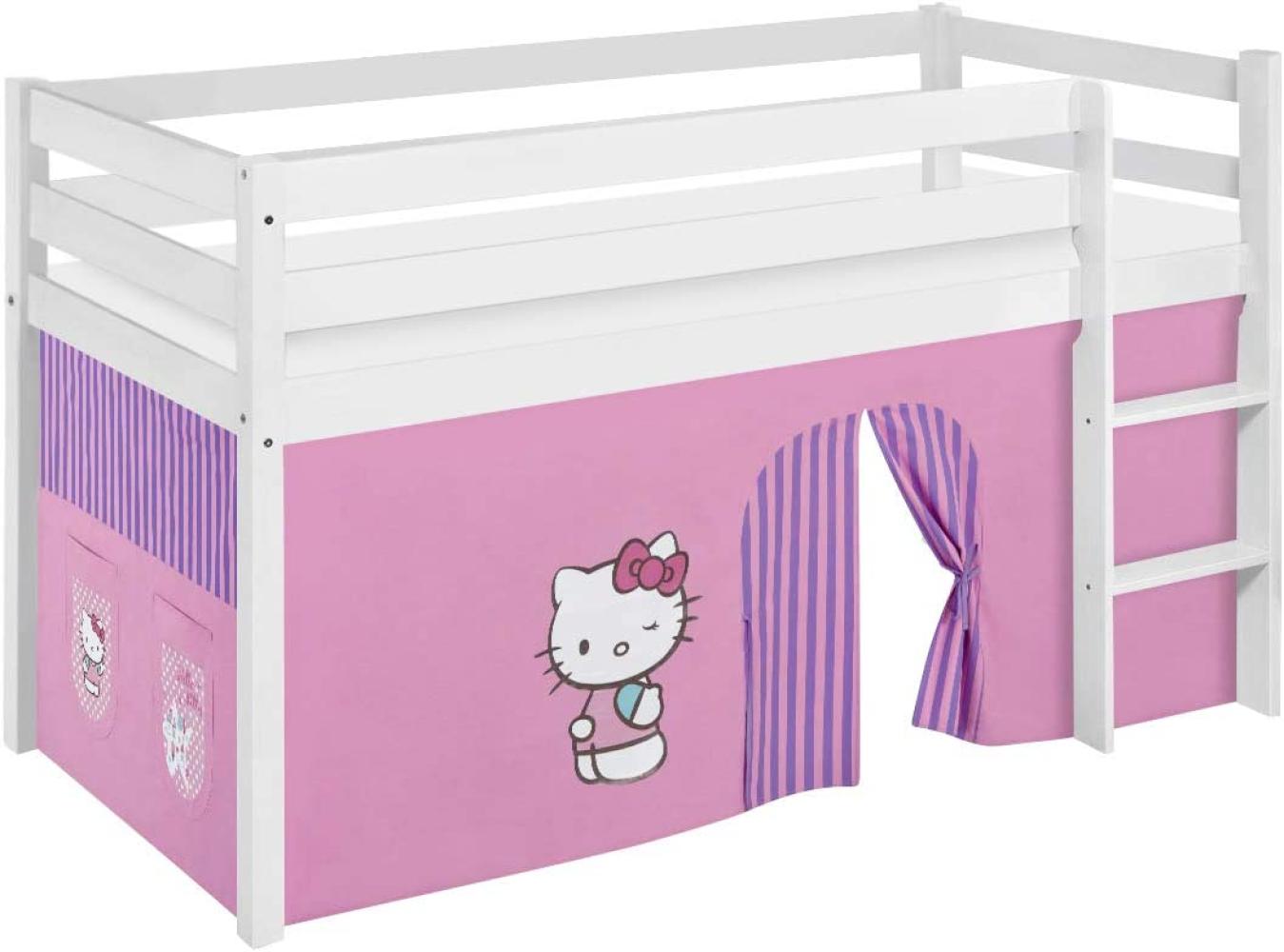 Lilokids 'Jelle' Spielbett 90 x 200 cm, Hello Kitty Lila, Kiefer massiv, mit Vorhang Bild 1