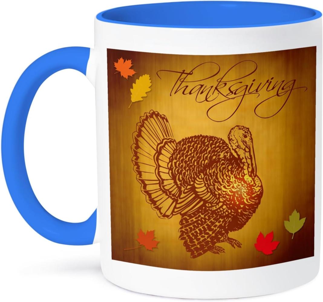 3dRose Thanksgiving Türkei und Fall Leaves-Two Ton Tasse, Keramik, Blau, 10,2 x 7,62 x 9,52 cm Bild 1