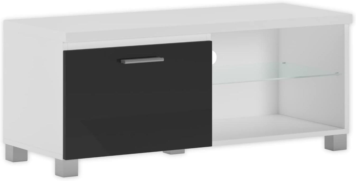 Skraut Home - Modularer TV-Schrank für Wohnzimmer - 42 x 100 x 40 cm - Integriertes LED-Beleuchtungssystem - Geeignet für 32/40/43" Fernseher - Tür mit Griff - Glasregal Bild 1