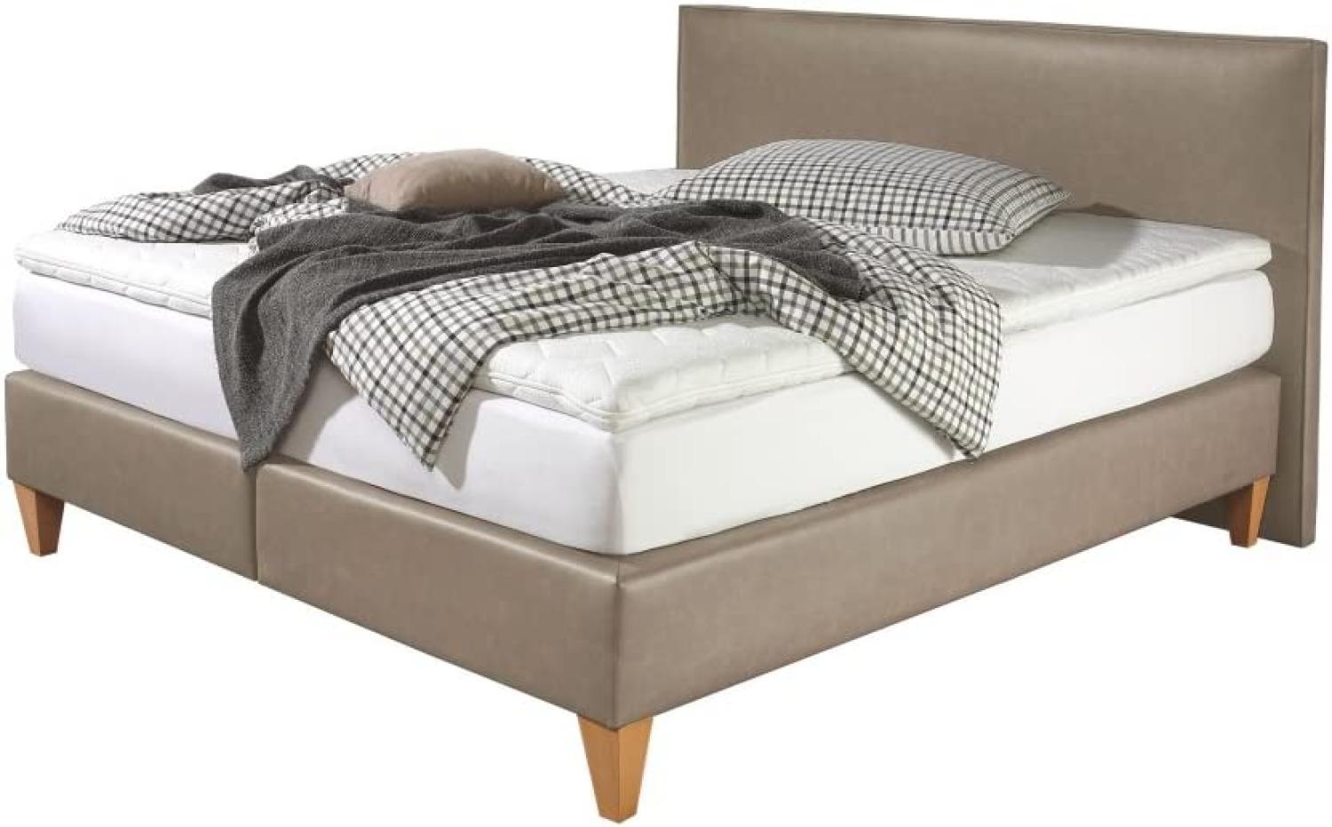 Maintal Boxspringbett Luxor, 200 x 200 cm, Kunstleder, Bonellfederkern Matratze h3, Beige Bild 1