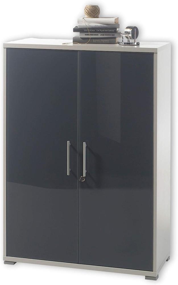 Stella Trading OFFICE LUX Aktenschrank abschließbar, grau mit graphit lackierter Glasfront - Büroschrank mit 2 Türen - Modernes Büromöbel Komplettset - 78 x 114 x 35 cm (B/H/T) Bild 1