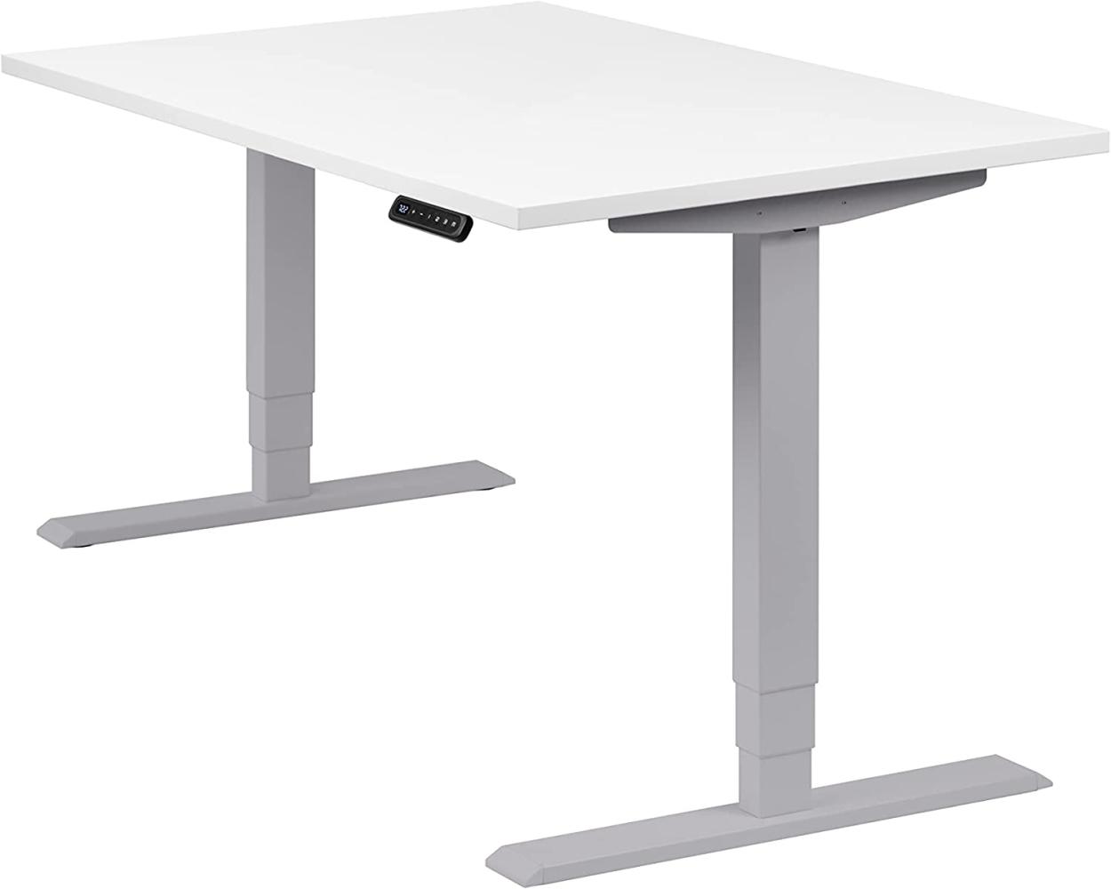 boho office® homedesk - elektrisch stufenlos höhenverstellbares Tischgestell in Silber mit Memoryfunktion, inkl. Tischplatte in 120 x 80 cm in Weiß Bild 1