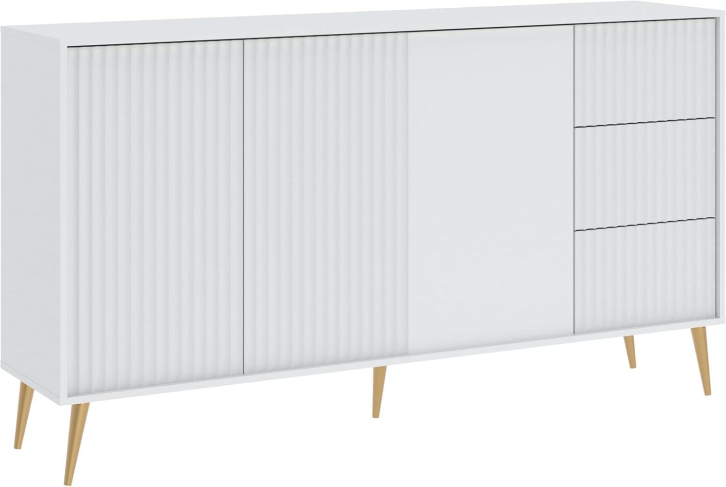 Oggi Celbi Modernes Weißes Sideboard mit 3 Türen und Schubladen 178x98x40 cm laminierter Platte 16mm Dicke 3 Fächer Bild 1