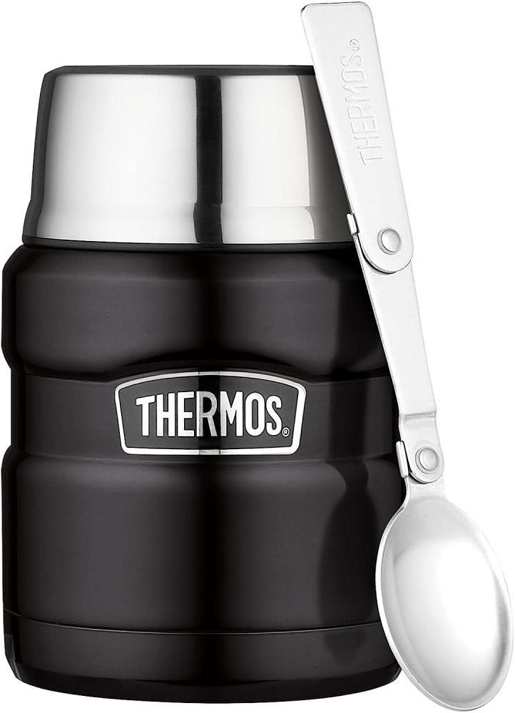 Thermos STAINLESS KING FOOD JAR 0,47l, black, Thermosbehälter aus Edelstahl mit Löffel, 6h heiß / 24h kalt, absolut dicht für Suppe, Müsli, Eintopf, Thermobehälter für Essen, spülmaschinenfest Bild 1