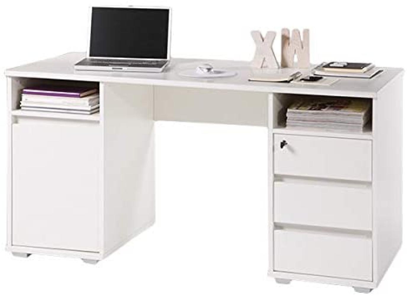 'Mila' Schreibtisch mit Schubladen und Fächern, Holznachbildung weiß, 74 x 145 x 65 cm Bild 1