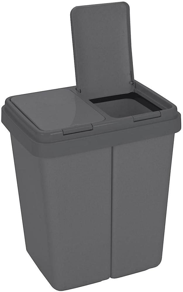 Ribelli Zweimer Duo Müllbehälter mit Deckel Kunststoff Mülleimer für die Küche geruchsdichter Abfalleimer Mülltrennsystem 2 x ca. 25 Liter - Farbe: Anthrazit Bild 1