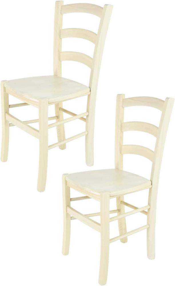 Tommychairs - 2er Set Stühle Venice für Küche und Esszimmer, robuste Struktur aus lackiertem Buchenholz in Anilinfabre Weiss und Sitzfläche aus Holz Bild 1