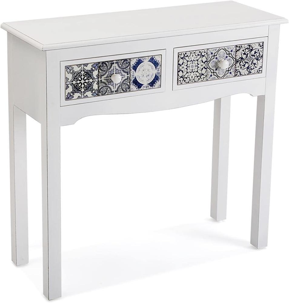 Versa Pireo Schmales Möbelstück für den Eingangsbereich oder Flur, Moderner Konsolentisch, mit 2 Schubladen, Maßnahmen (H x L x B) 78 x 30 x 81 cm, MDF Holz, Farbe: Weiß Bild 1