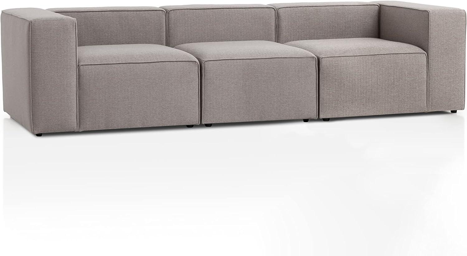 Genua Modular Sofa 3-Sitzer, individuell kombinierbare Wohnlandschaft bestehend aus Sitzelement mit Armteil links und rechts + Sitzelement ohne Armteil - strapazierfähiges Möbelgewebe, hellgrau Bild 1