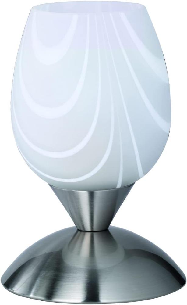LED Tischleuchte Ø12cm, Glasschirm Weiß marmoriert, Silber - Touch dimmbar Bild 1