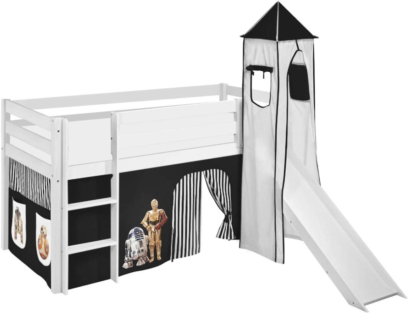Lilokids 'Jelle' Spielbett 90 x 200 cm, Star Wars Schwarz, Kiefer massiv, mit Turm, Rutsche und Vorhang Bild 1