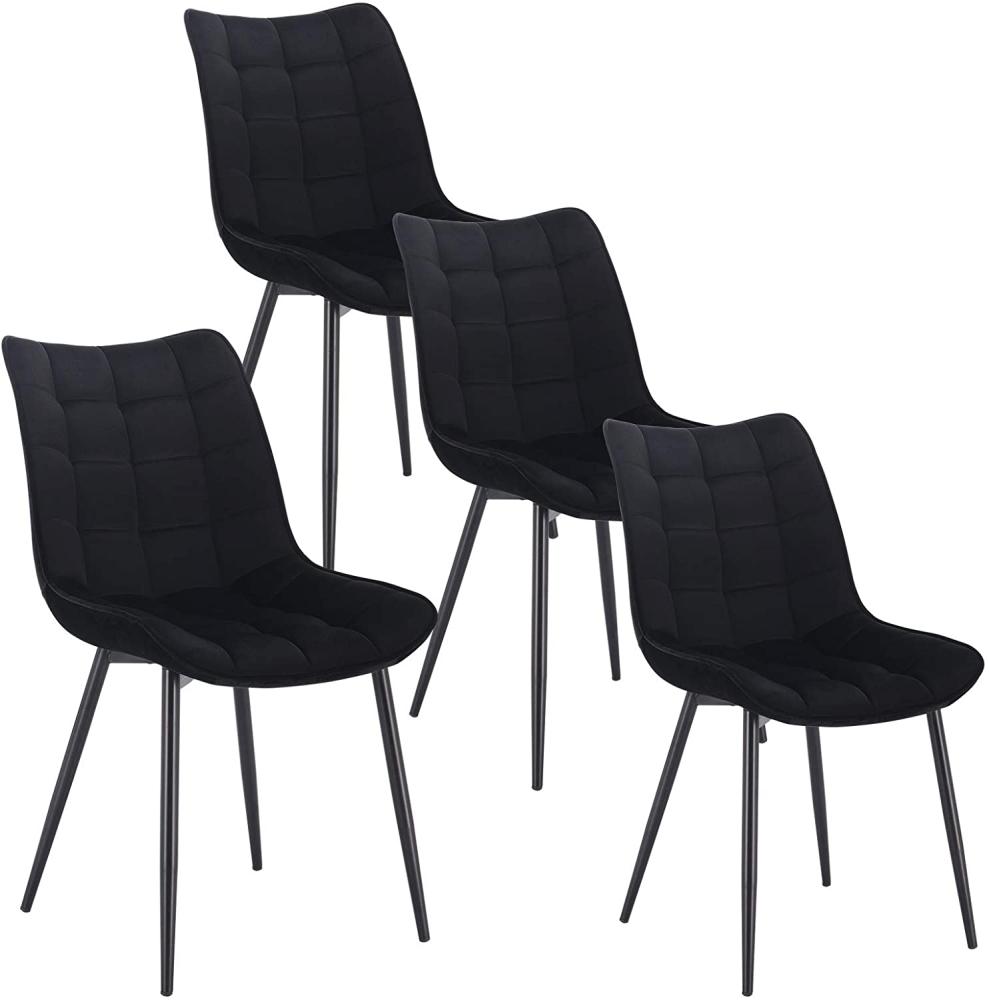 WOLTU 4 x Esszimmerstühle 4er Set Esszimmerstuhl Küchenstuhl Polsterstuhl Design Stuhl mit Rückenlehne, mit Sitzfläche aus Samt, Gestell aus Metall, Schwarz, BH142sz-4 Bild 1