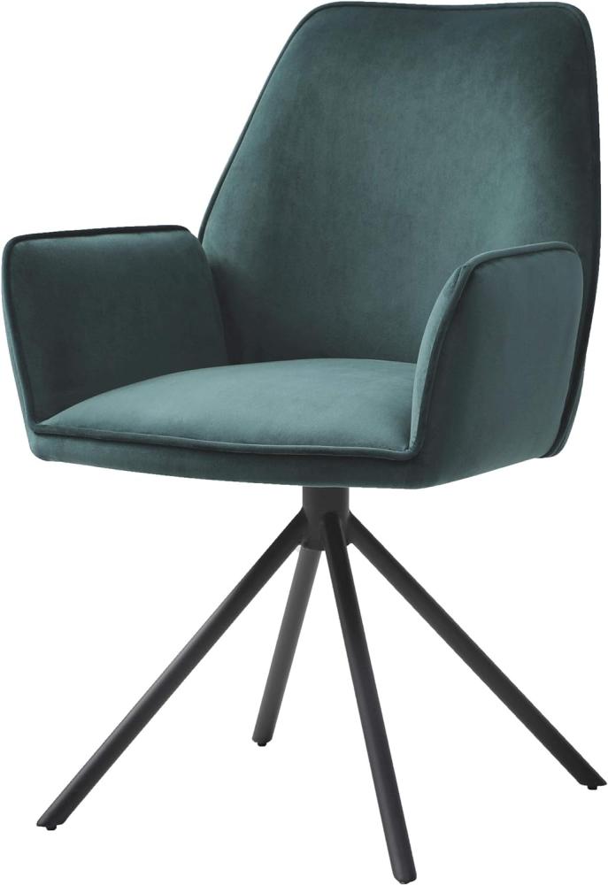 Esszimmerstuhl HWC-G67, Küchenstuhl Stuhl mit Armlehne, drehbar Auto-Position, Samt ~ grün, Beine schwarz Bild 1