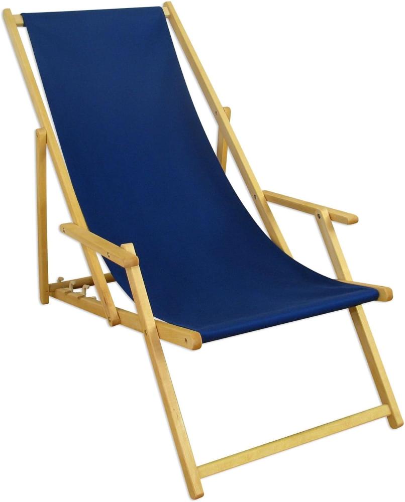 Erst-Holz Liegestuhl blau Gartenstuhl Strandstuhl Klappliege Sonnenliege Relaxliege Deckchair Buche 10-307N Bild 1